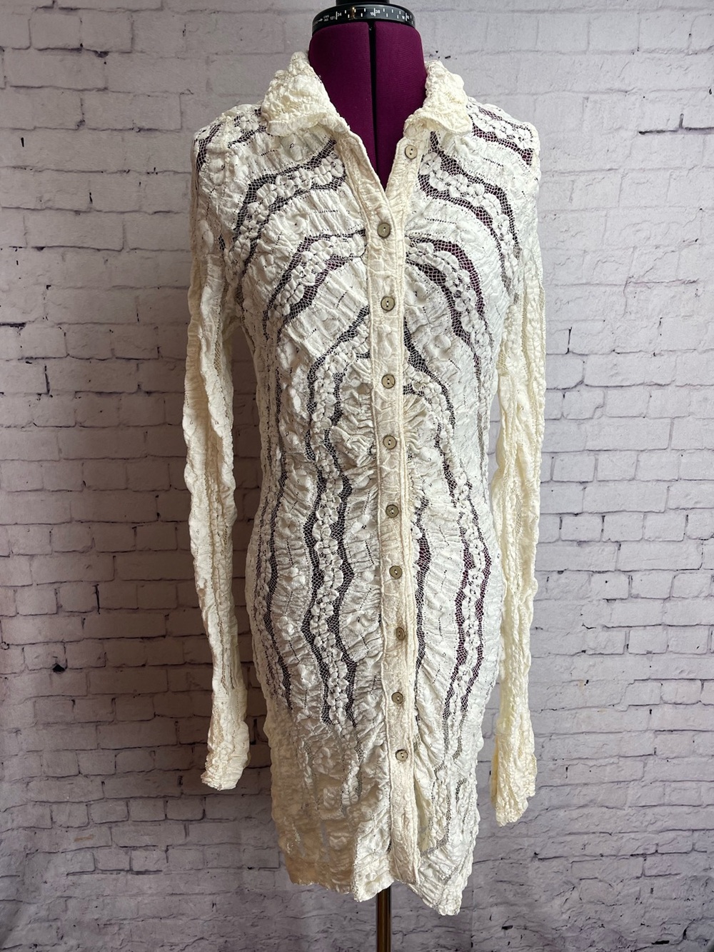 Free People size medium Shayla lace dress long sleeves button down